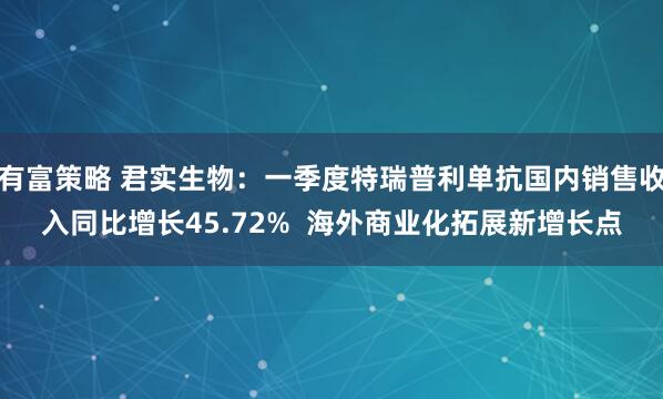 有富策略 君实生物：一季度特瑞普利单抗国内销售收入同比增长45.72%  海外商业化拓展新增长点