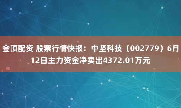 金顶配资 股票行情快报：中坚科技（002779）6月12日主力资金净卖出4372.01万元