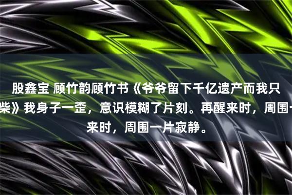 股鑫宝 顾竹韵顾竹书《爷爷留下千亿遗产而我只要三根火柴》我身子一歪，意识模糊了片刻。再醒来时，周围一片寂静。
